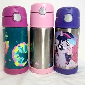 Lot of 3 THERMOS FUNTAINER Water Bottles with Straws 12 oz Stainless Steel 🌸